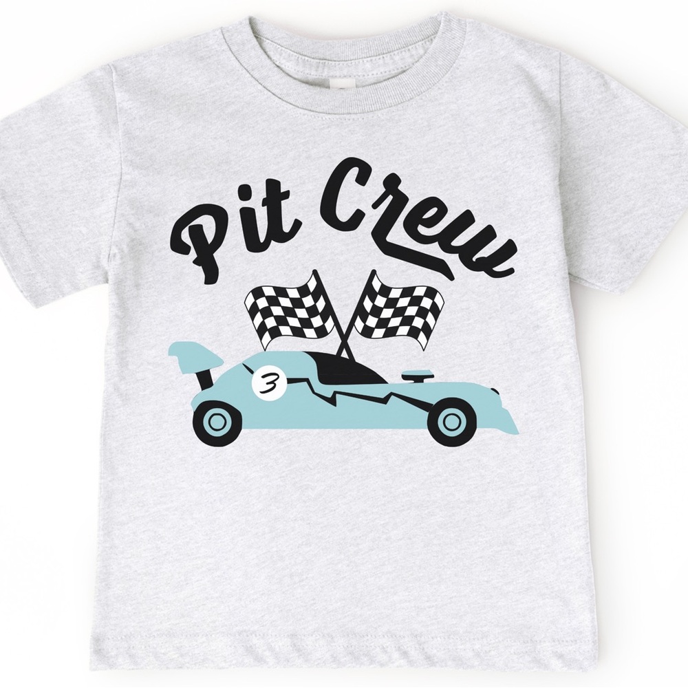 Pit Crew Toddler T-Shirt - Ash (Gray) Color - Size 3T - Blue Race Car, Racing